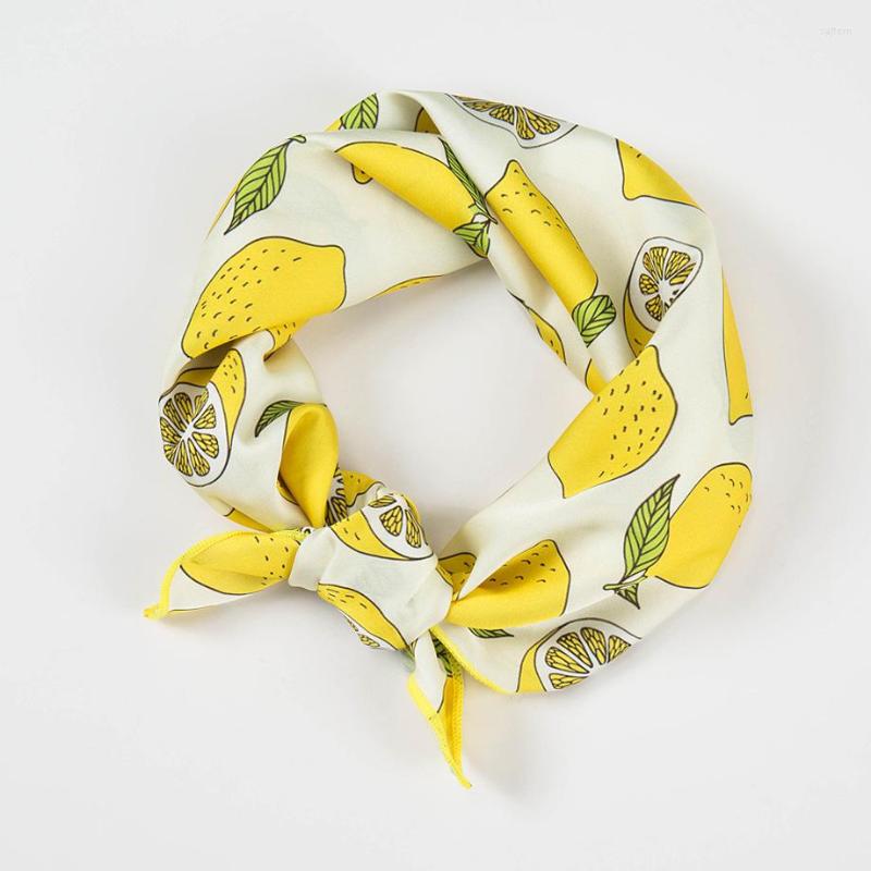 

Scarves Autumn Winter Small Square Silk Scarf For Women Female Neck Scarfs Printed Lemon Fashion Hair Girls Kerchief 50X50CM
