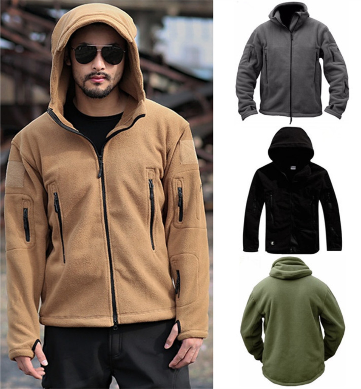 

Mens Jackets Autumn and Winter Retro Mens Jacket Zip Hooded Sweater European and American Mens Workwear Tough Guy In Military Uniform 221205, Army green