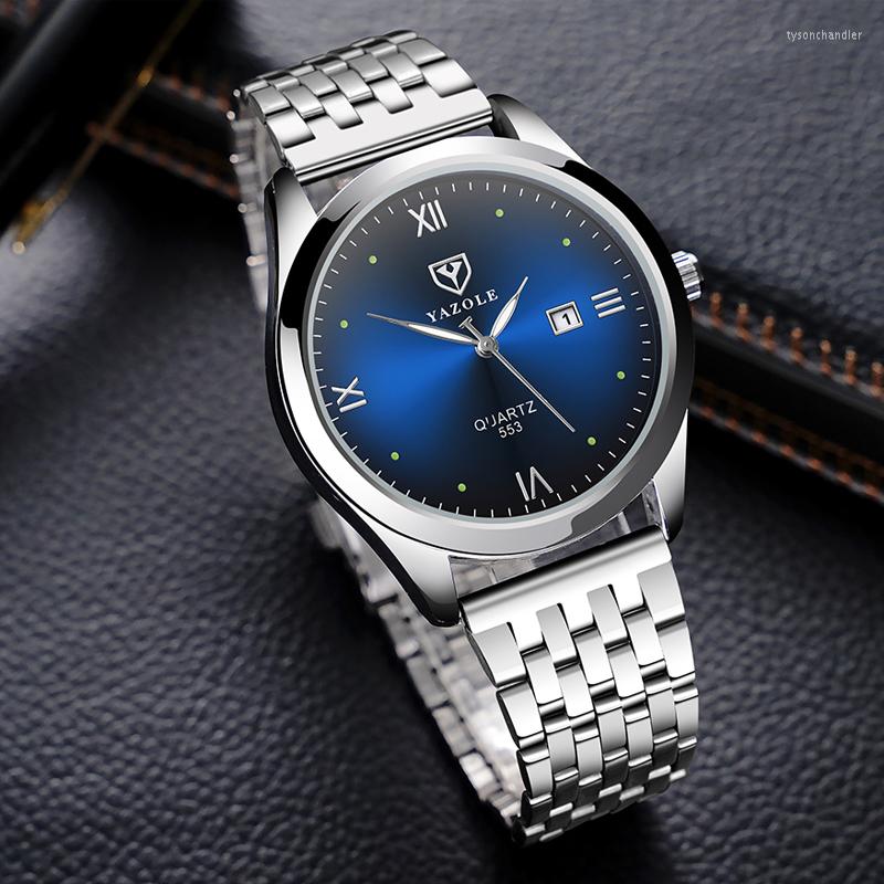 

Wristwatches YAZOLE Men Watch Stainless Steel Fashion Simple Wrist Watches For Luminous Date Quartz Clock Man Casual Sports, White