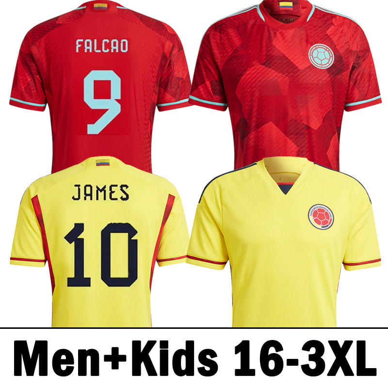 

S-3XL 2022 Colombia Soccer Jerseys 22 23 FALCAO JAMES CUADRADO Football Shirts Fans Player Version yellow home red away de futbol maillot Men Kids kits Uniforms, Gelunbiya 22-23 away patch