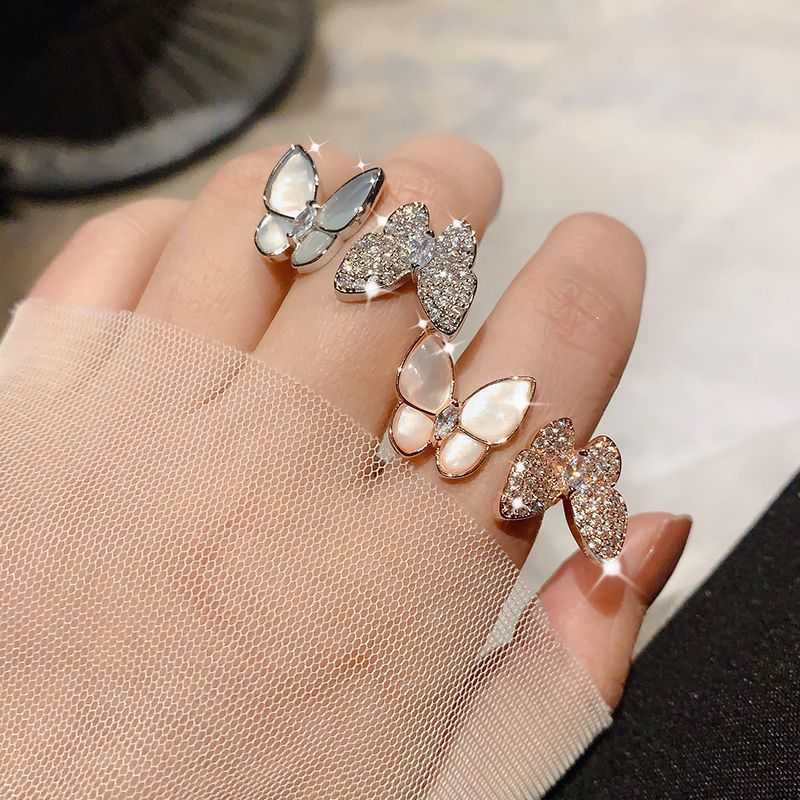 

Designer van clover rings Fairy Cat's Eye Zircon Butterfly Light Girl Open Finger Ring Female