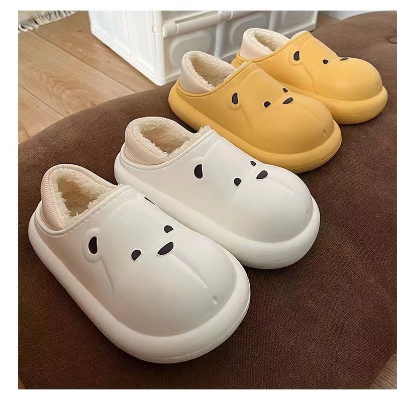 

Cute bear fashion cotton slippers women's winter anti-skid warm slippers winter couples cotton slippers home cotton shoes, Brown