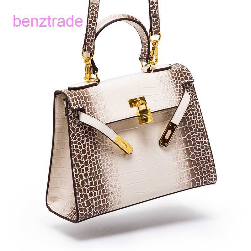 

Herme Kely bags for women online shop Bag woman 2022 new fashion crocodile pattern color matching bag high sense handbag foreign s, Brown white large 25cm
