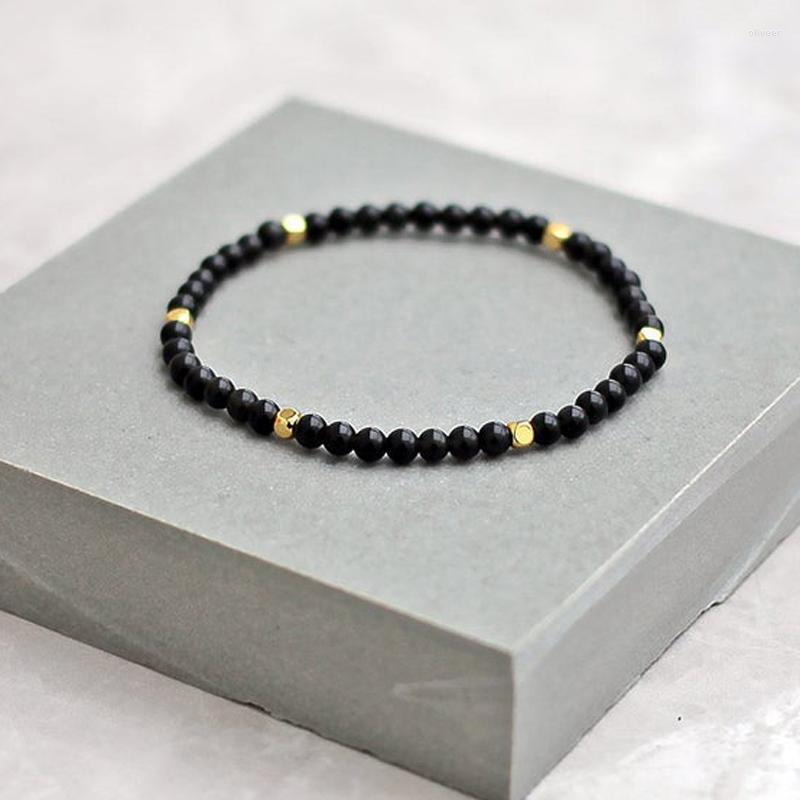 

Charm Bracelets 2022 Fashion Small Cube Bracelet For Women Simple Temperament 4mm Natural Black Beads Jewelry Gift