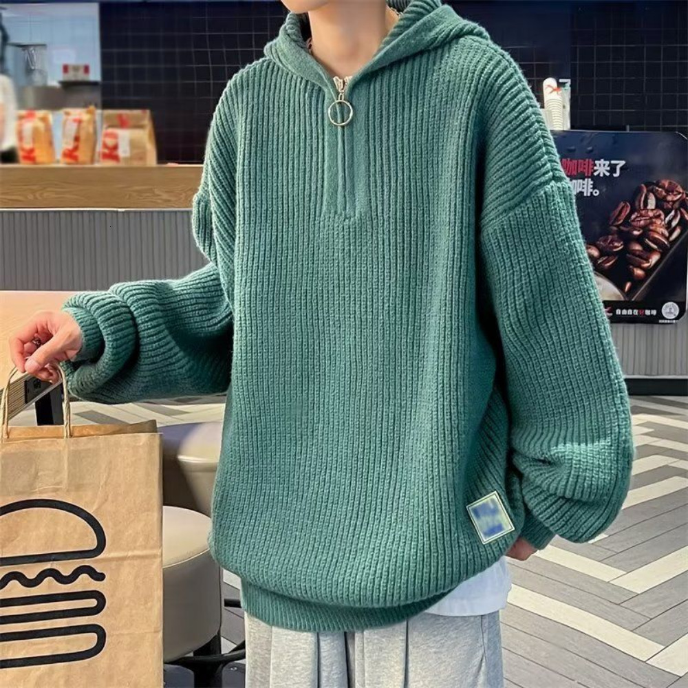 

Men s Sweaters With Hood Japan Style Spring and Autumn Casual Knitted Pullovers Clothing Jumpers Solid Color Trend 221206, Beige