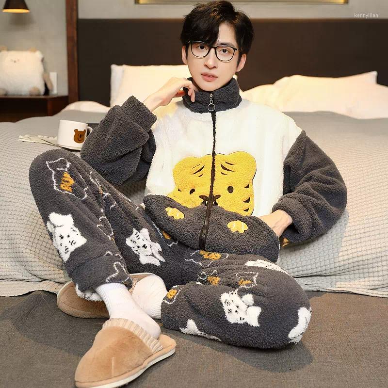 

Men's Sleepwear Men Pajama Set Plus Size Thickened Housewear Flannel Homesuit Winter Pajamas Men's Coral Fleece All For, 26057 velvet