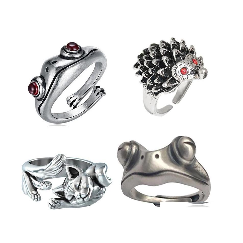 

Cluster Rings Red Eyes Frog Ring Hedgehog Cat Cute Animal Design Jewelry For Women Wholesale C3 Drop Delivery Dh1Az