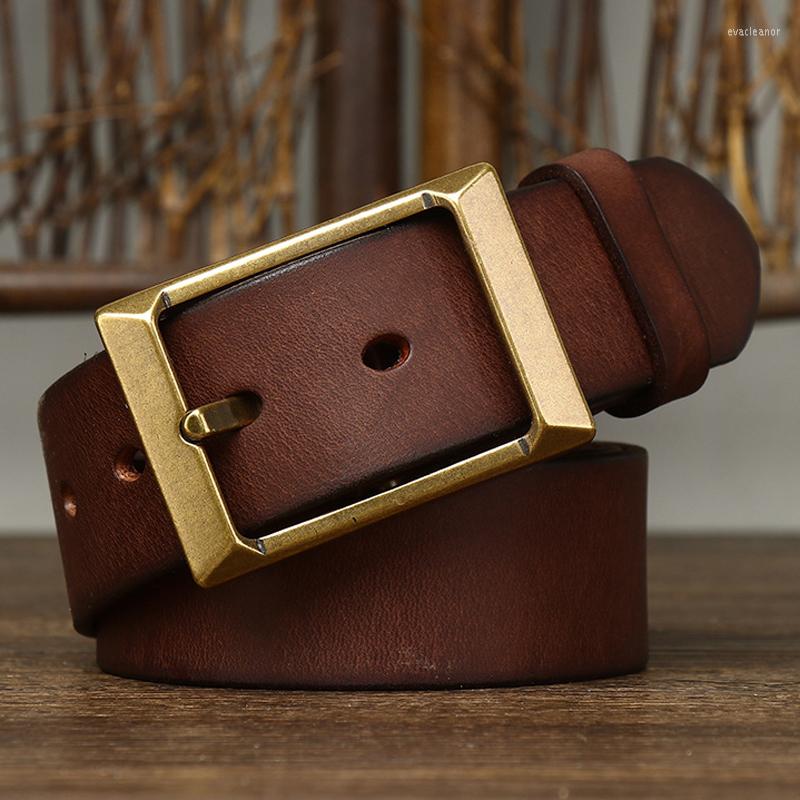 

Belts 3.8CM Width 4mm Thick Retro Cowboy Belt Male Cowskin Genuine Leather Men Heavy Copper Buckle For Jeans Strap Waist, Black