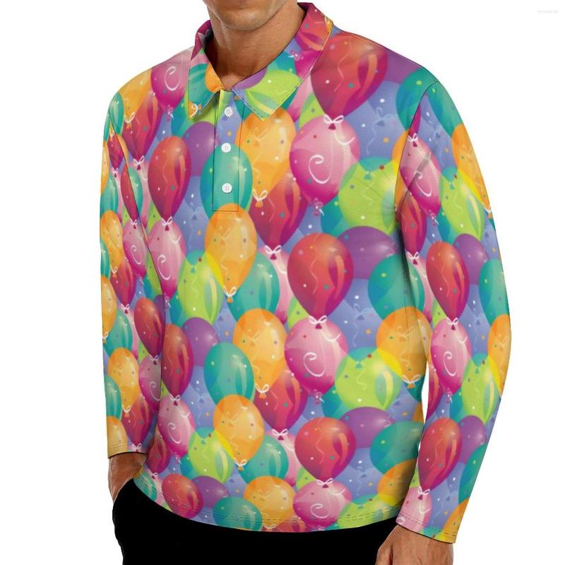 

Men' Polos Party Balloon Polo Shirts Men Colorful Balloons Print Casual Shirt Spring Fashion Collar Long Sleeve Graphic Oversized T-Shirts, Style