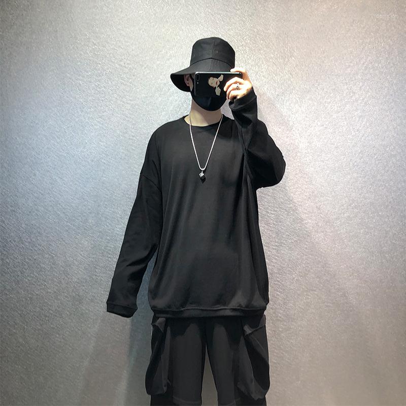 

Men's T Shirts Spring And Autumn Dark Aesthetic Pure Color Loose Large Size Long Sleeve T-shirt Thin Shoulder Hip-hop Bottom Shirt, Black