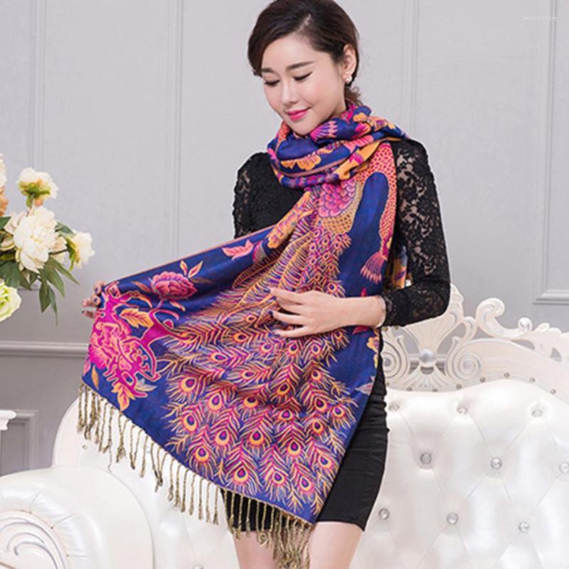 

Scarves National Winter Tassel Cashmere Women Scarf Female Printing Peacock Lady Bandana Shawl Wraps Tippet Pashmina