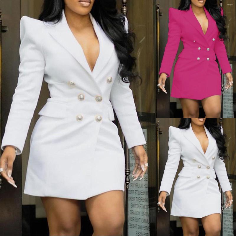 

Women' Suits Women' Lapel Solid Casual Fashion Slim Double Breasted Blazer Coat Top, White