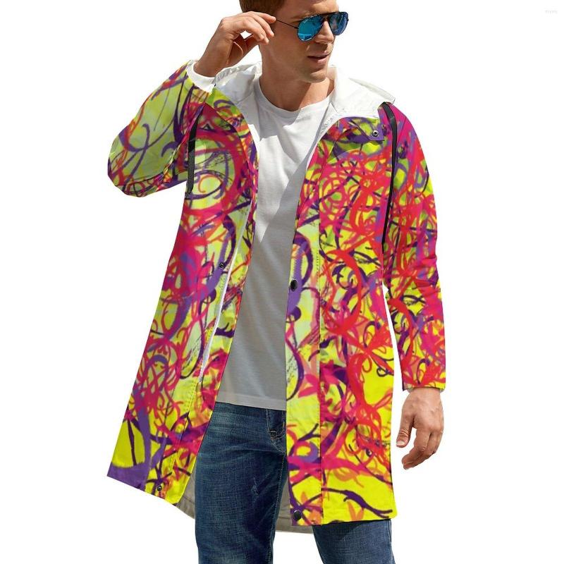 

Men' Trench Coats Abstract Print Windbreakers Graffiti Art Outdoor Street Fashion Graphic Winter Jackets Casual Waterproof Clothes, Style-13