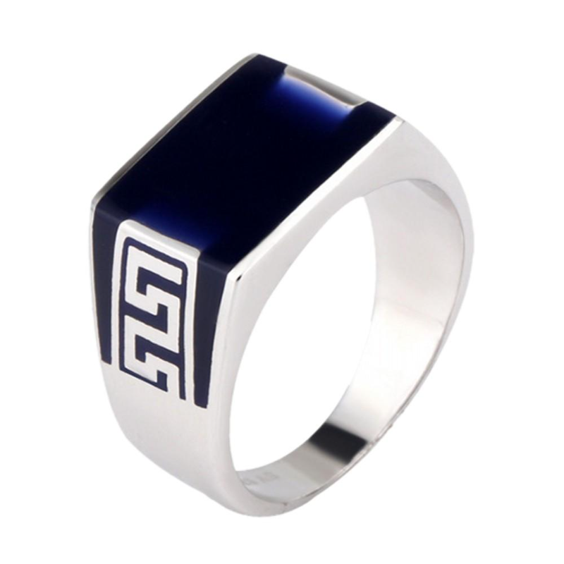 

925 sterling silver black agate open man ring gem silver jewelry zircon male ring