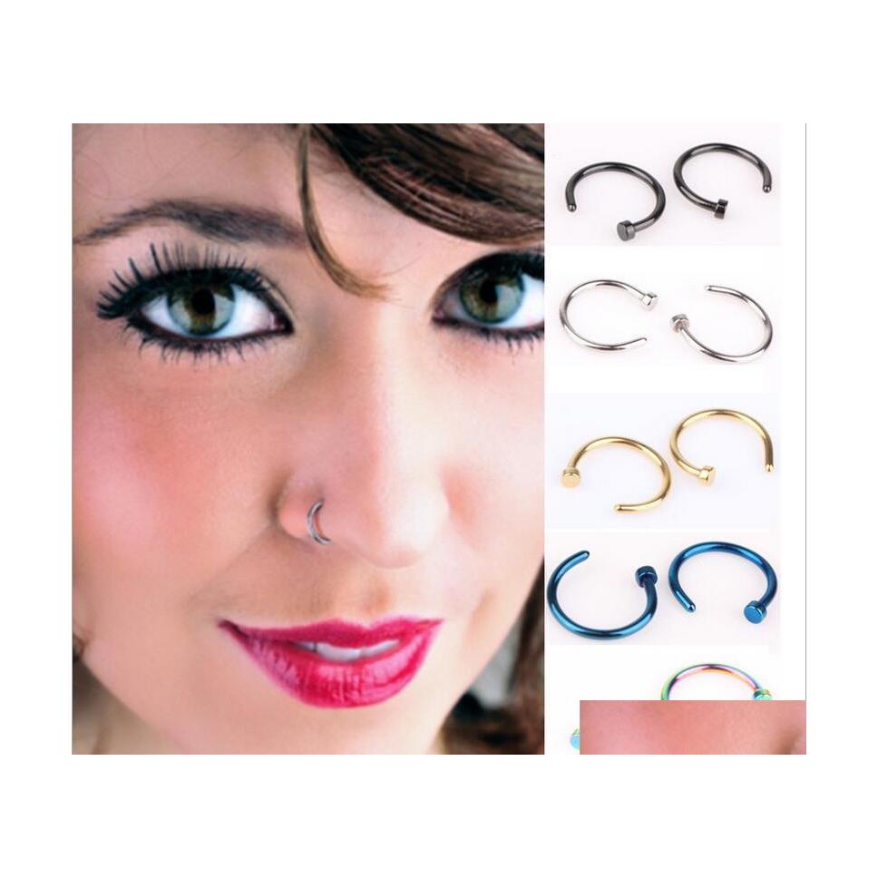 

Nose Rings Studs Nose Rings Body Art Piercing Jewelry Fashion Stainless Steel Open Hoop Earring Studs Fake Ring Drop Delivery Dhzgo