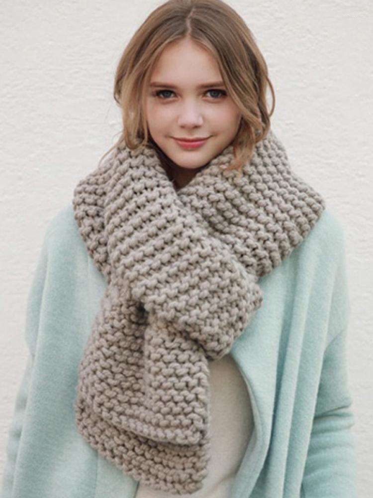 

Scarves Solid Color Thick Wool Scarf Women Winter Knit Warm Female Fashion Versatile