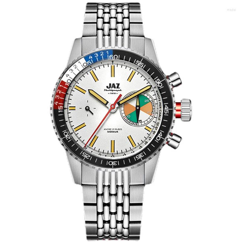 

Wristwatches JAZ MERKUR Skin Diver Yatch Handwinding Watch Vintage Inspired Mens Chronograph Seagull ST1901 Movement, White 38mm