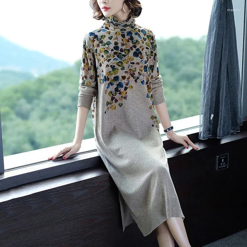 

Casual Dresses High Neck Sweater Dress Fashion Women Autumn Winter Knit Long Knee-Length Straight Bottoming Pullover Female, Picture