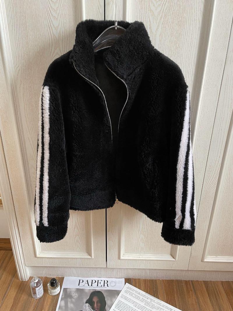 

Women's Fur Female Clothing Jackets Coats Winter Coat For Women 2022 Parkas Woman Clothes Heavy Lamb Wool Striped Sleeves, White