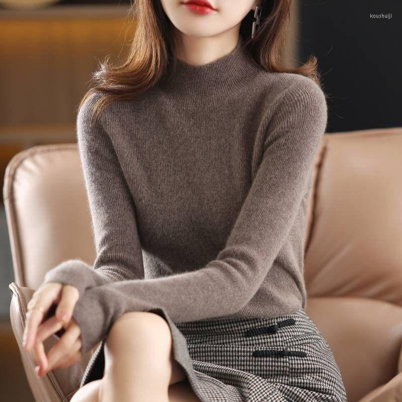 

Women's Sweaters Half High Neck Sweater Women Autumn And Winter 2023 Knitwear Solid Long Sleeved Top Versatile Western-style Pullover, Black
