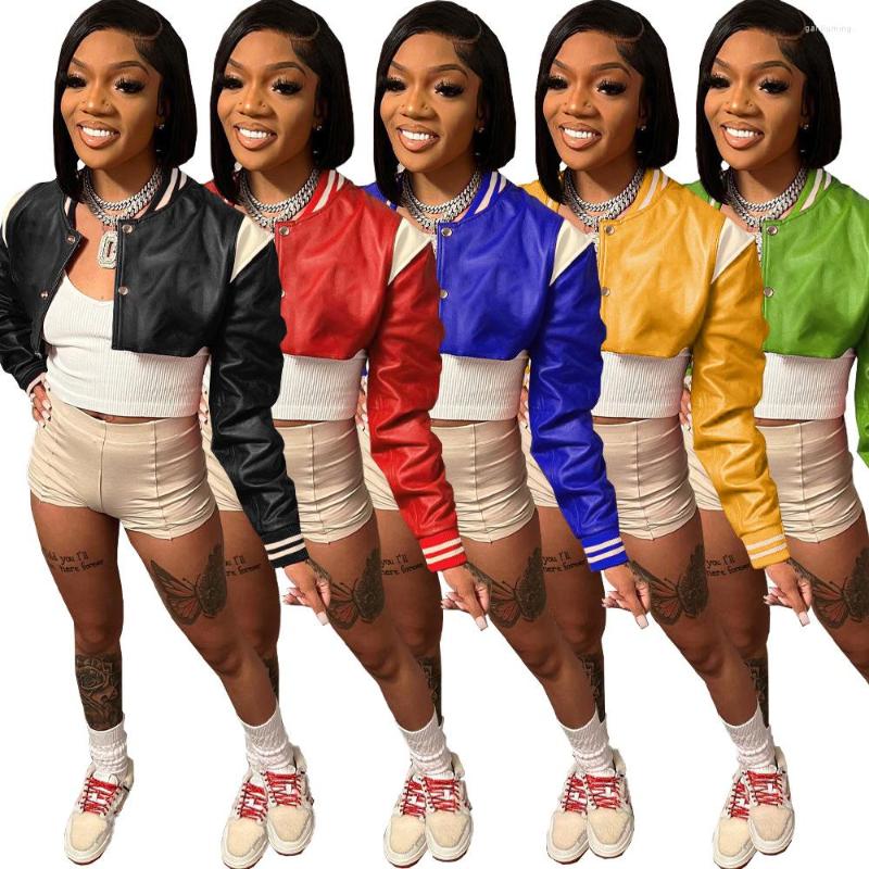 

Women' Jackets Leather Varsity Baseball Jacket Winter Women Cropped Cyber Y2K Streetwear 2022 Clothes Racing Bomber Patchwork Coat, Black