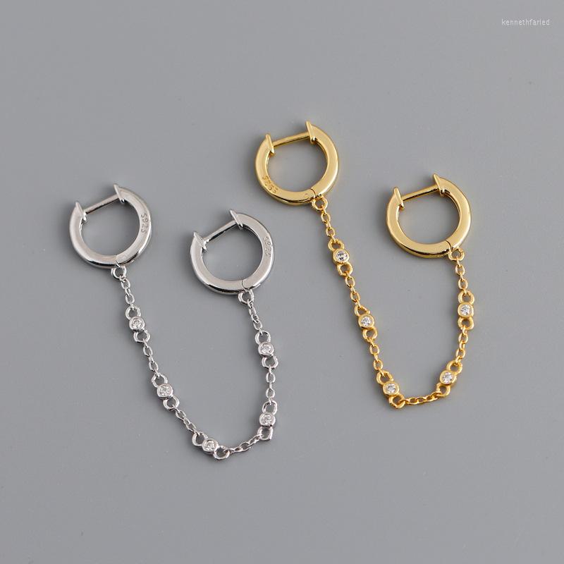 

Dangle Earrings Real 925 Sterling Silver Double Hoop Tassel For Women INS Gold Plated Fringe Jewelry And Girls