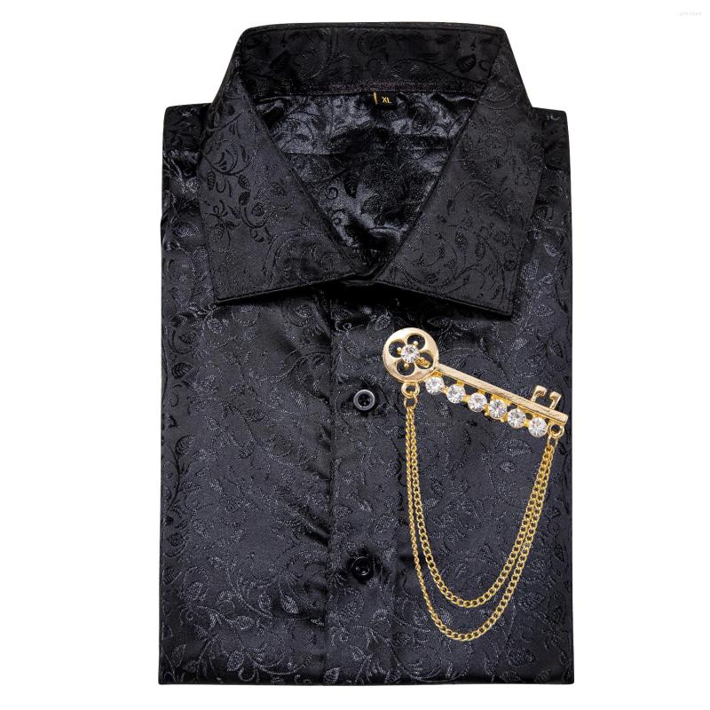

Men's Casual Shirts Spring Autumn Men Silk Shirt Style Black Floral Long Sleeve Turn-Down Collar Fit Party Busines Barry.Wang, Cy-651-brooch