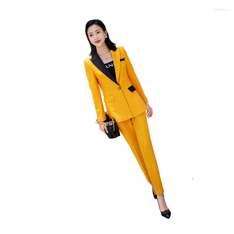 

Women' Two Piece Pants High End Professional Business Suits Women Autumn Temperament Fashion Long Sleeve Blazer And Office Ladies Work Wear, Blue