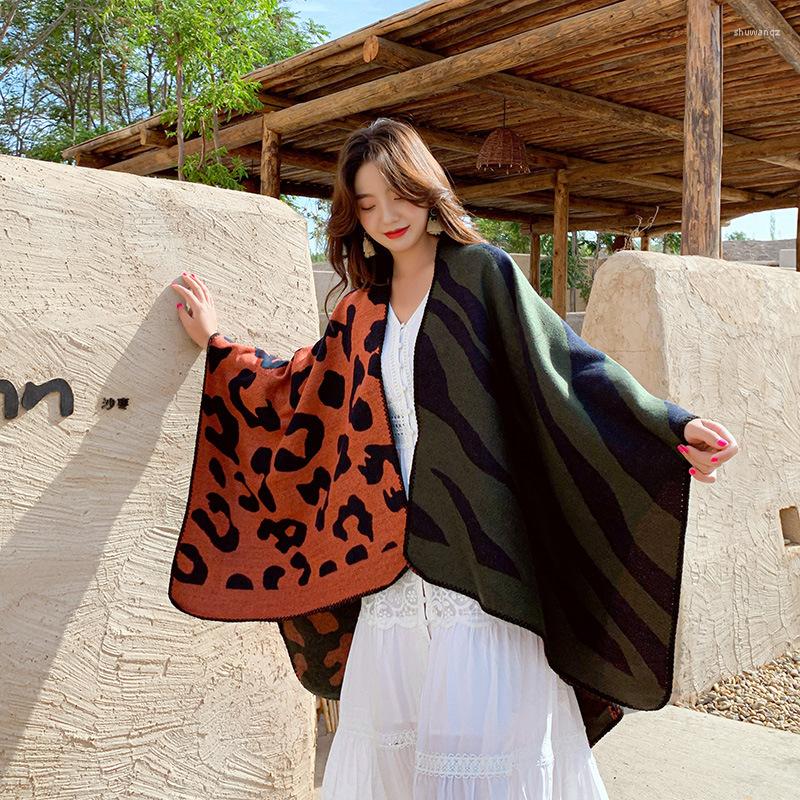 

Scarves Blanket Ethnic Style Scarf Leopard Print Cloak Ovesized Shawl Female Autumn And Winter Travel Po Artificial Cashmere Cape