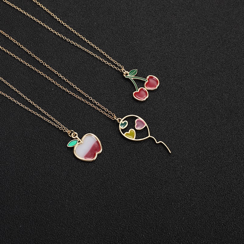 

10PCS Enamel Colorful Fruit Apple Necklace Cartoon Animal Flying Balloon with Hearts Necklace Red Color Cherry Chain Necklaces for Women