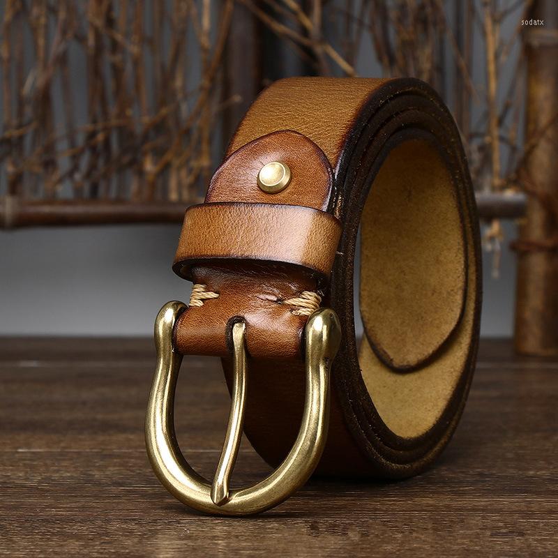 

Belts Classic Retro Genuine Leather Automatic Brass Pin Buckle For Men Cowhide Jeans Belt Khaki Black Red Brown G210