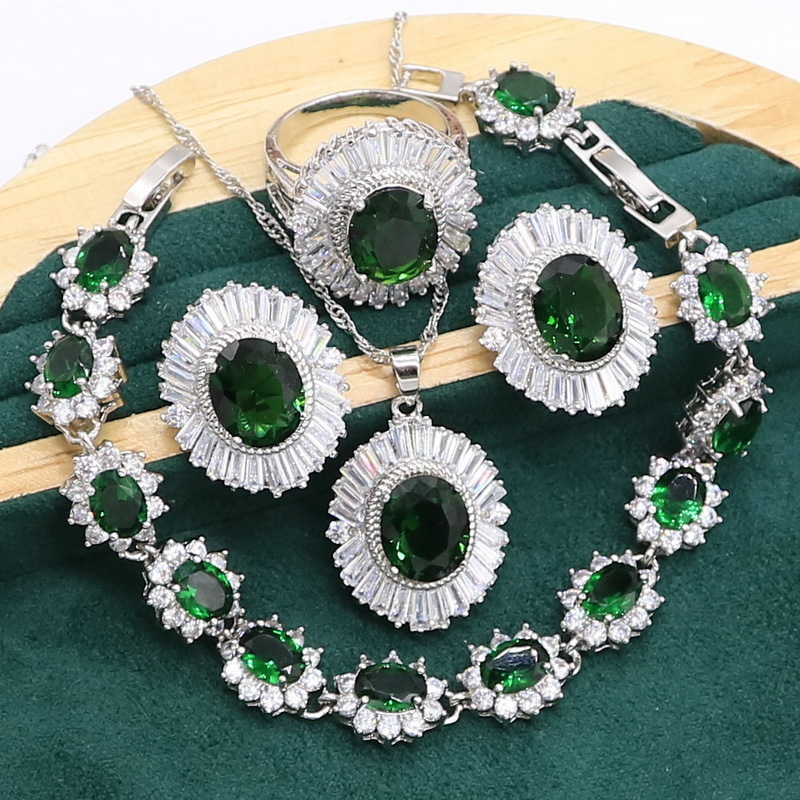 

Pendant Necklaces Huge Green Emerald 925 Silver Jewelry set for Women Bracelet Stud Earrings Necklace pendant Ring Birthday Gift 221206