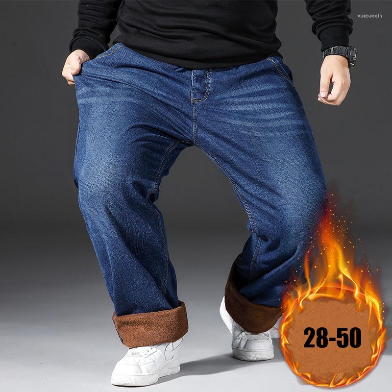 

Men's Jeans 10XL Oversize For Men Winter Brushed Denim Pants Fashion Plus Size Wide Men's Daily Working Cargo Trousers, Black a