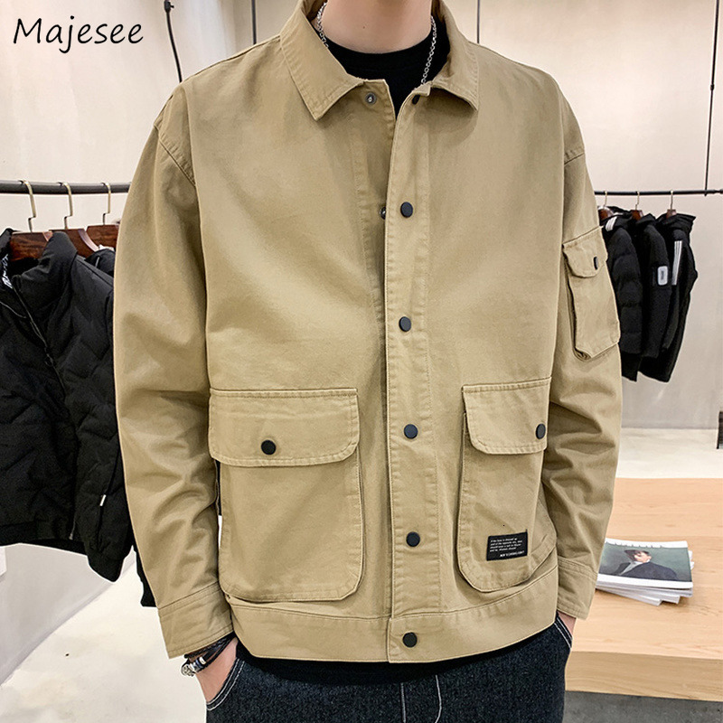 

Men's Jackets Large Size Men Basic Soft Letter Pockets Autumn Wind Breaker Turn-down Collar Teenagers S-4XL Cargo Outwear Hombre Chic 221206, Khaki