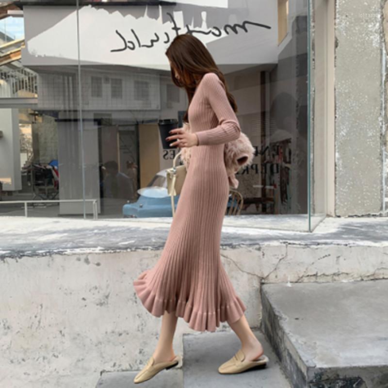 

Casual Dresses 2022 Autumn Winter Runway Thick Mermaid Maxi Sweater Dress Women Long Elegant Female A-line Slim Sexy Knit, Black