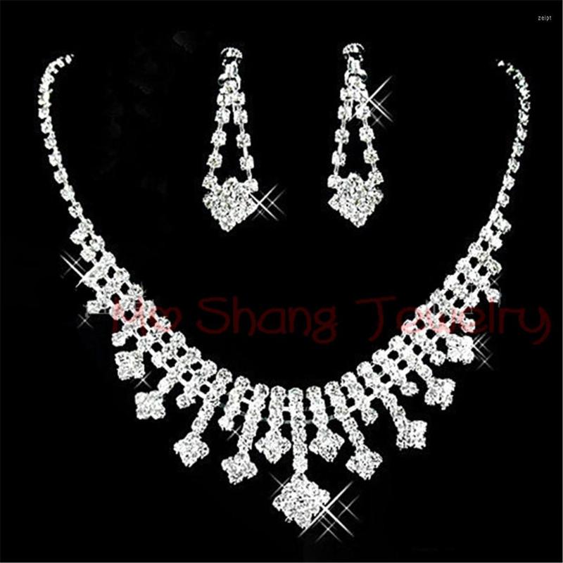 

Necklace Earrings Set Fashion Full Crystal Wedding Bridal Prom Rhinestone Necklace&Earrings For Women Valentine's Day Gift, Picture shown
