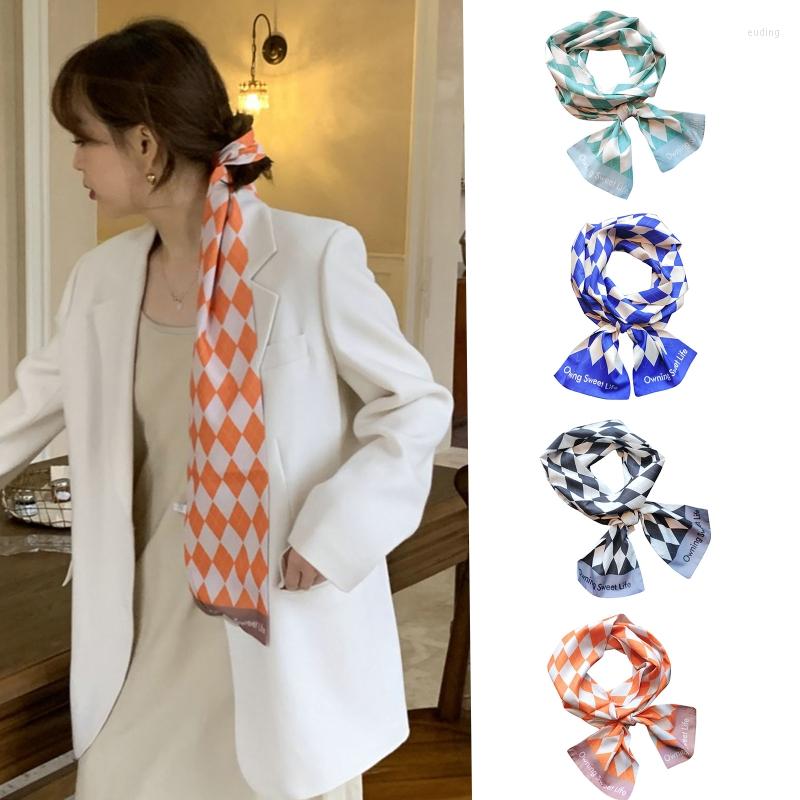 

Scarves Checkered Scarf Hairband Silk Skinny For Handbag Handle Hair Scrunchies Satin Neck