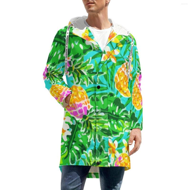 

Men' Trench Coats Garden Of Pineapples Thick Casual Men Palm Leaves Print Long Straight Winter Jackets Pretty Graphic Windbreakers, Style-16