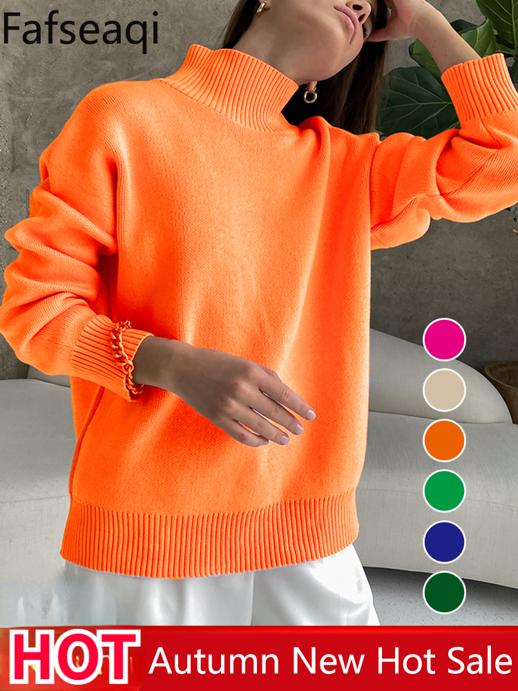 

Women  Sweaters Basic Green Oversized Sweater for Women Pullovers Turtleneck Rose Knitted Top Warm Soft Girl Baggy 221206, Rose red