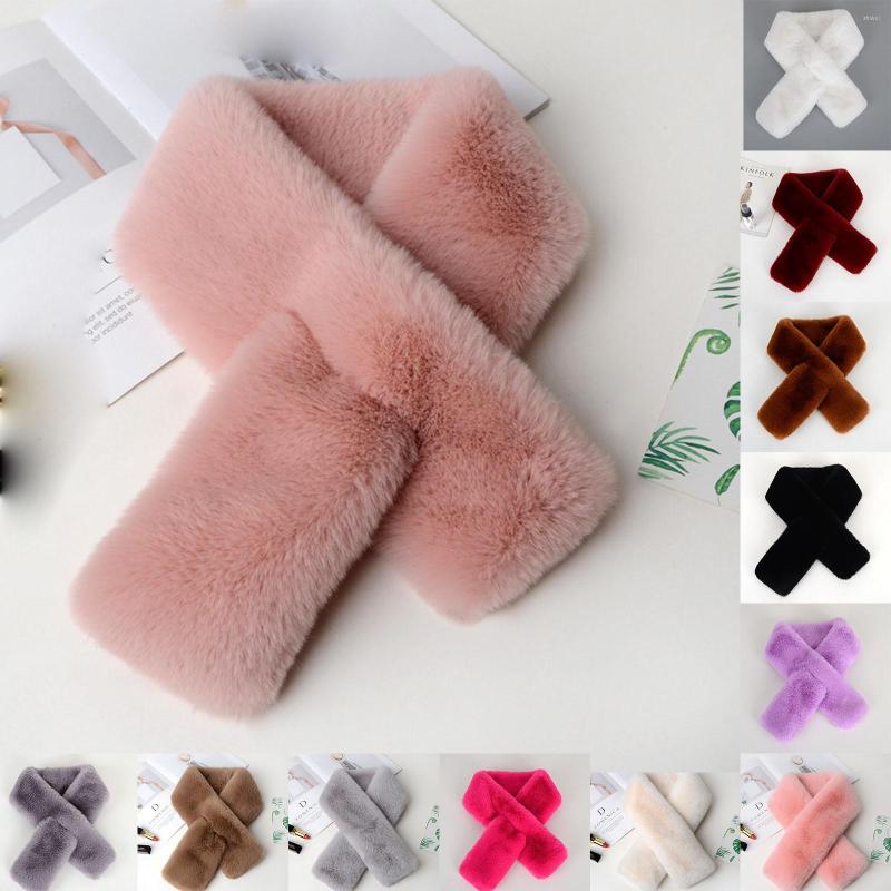 

Scarves Women Winter Warm Thicken Scarfs Cute Faux Fur Plush Cross Collar Scarf Shawl Elegant Comfortable Soft Wraps