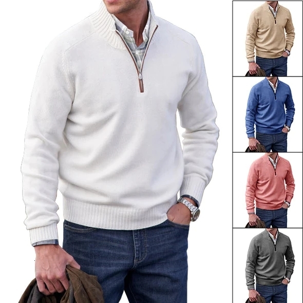

Men s Sweaters Cashmere Zipper Basic Winter Fleece Thicker Half Turtleneck Warm Pullover Quality Male Slim 221206, Purple