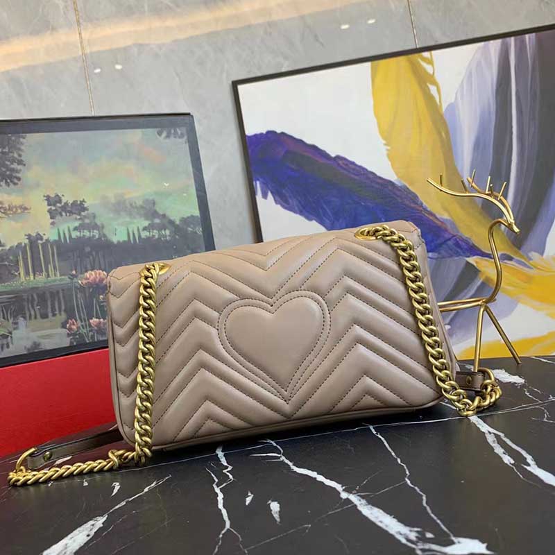 

classic Women Designer Luxury bag Macron Color Series Chain Marmont Shoulder handBags Crossbody handBag Wavy quilting Leather Messenger Bag Purse, Dark apricot