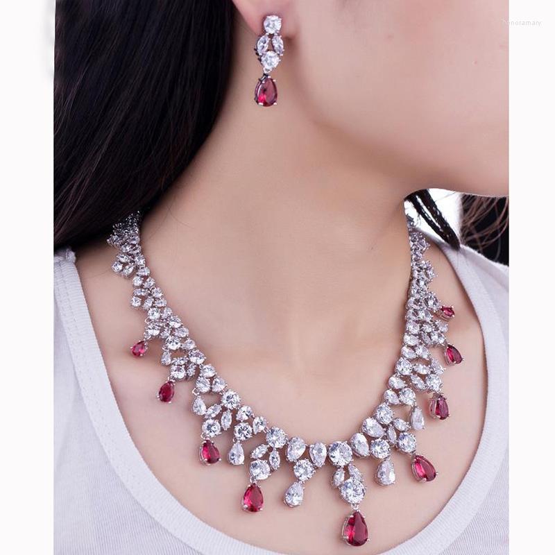 

Necklace Earrings Set 2022 Micro Inlay Craft Cubic Zircon Stone Water Drop For Women Wedding Jewelry Juwelen Sets Girl AS031, Picture shown