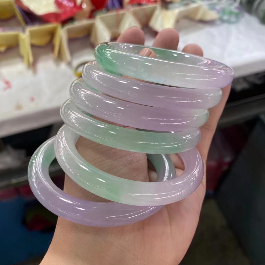 

Newest High Quality Bracelet Natural Exquisite Jadeite Light purple green Round Bars Jade Bangles High Fine Jewelry Handring