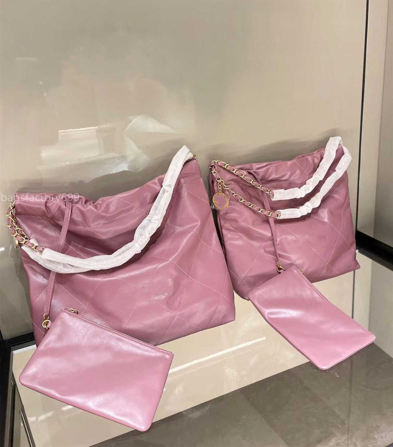 

CC Bag Wallets 9A 22Ss Womens Classic Quilted Shopping Bags Calfskin Metallic Purple Black Pink White Small/Medium Large Capacity Handbags G, Box