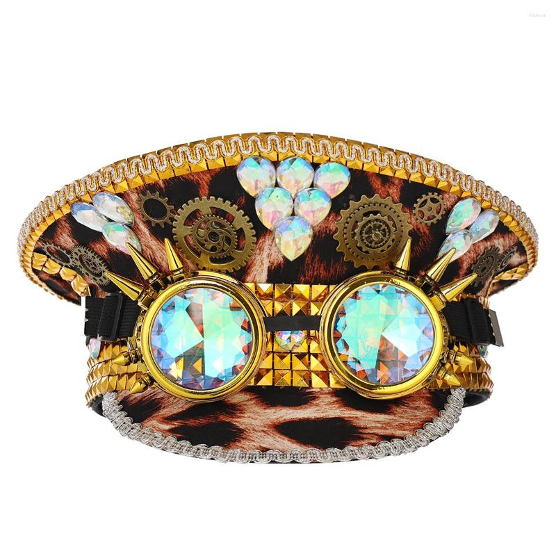 

Berets Luxury Rhinestone Steampunk Military Hat Women Sergeant Bridal Hen Do Festival Captain Birthday Part, Black