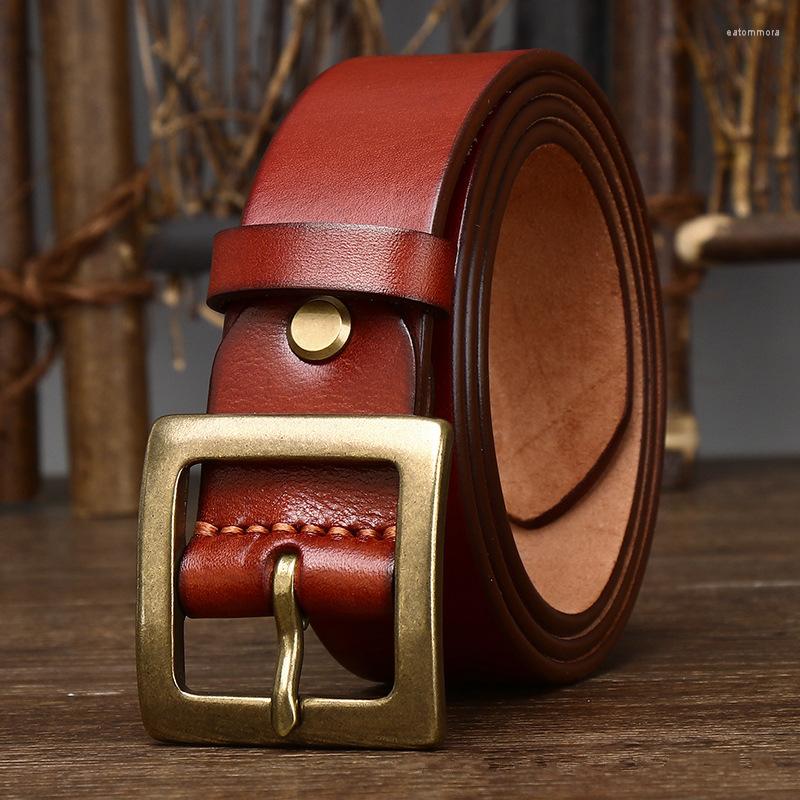 

Belts 3.8cm Width Retro Simple Pure Cowhide Belt Men Brass Pin Buckle Casual All-match Genuine Leather For Red Brown G212, Black
