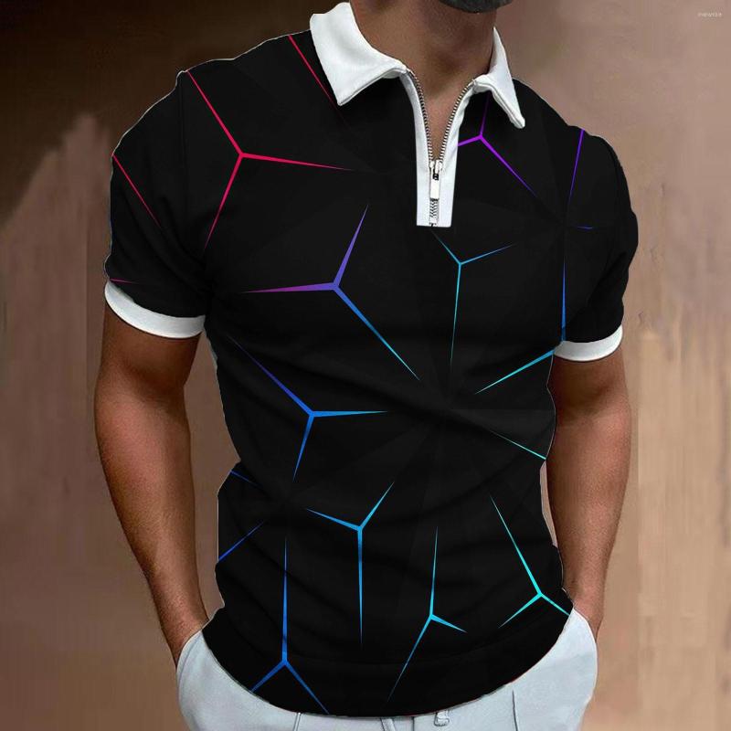 

Men' Polos Men Polo Shirts Casual Summer Pullover Printed Short Sleeve Zip Lapel Slim Streetwear Vintage 2022