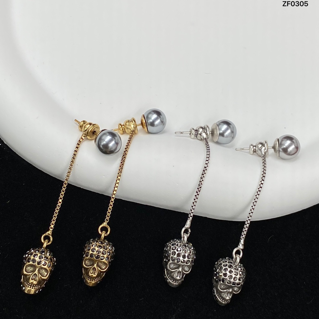 

Women Dangle Gun pearl Nail Earrings Gold Silver Skull Pendant ladies Earring studs ME2 --03 Designer Jewelry Gift
