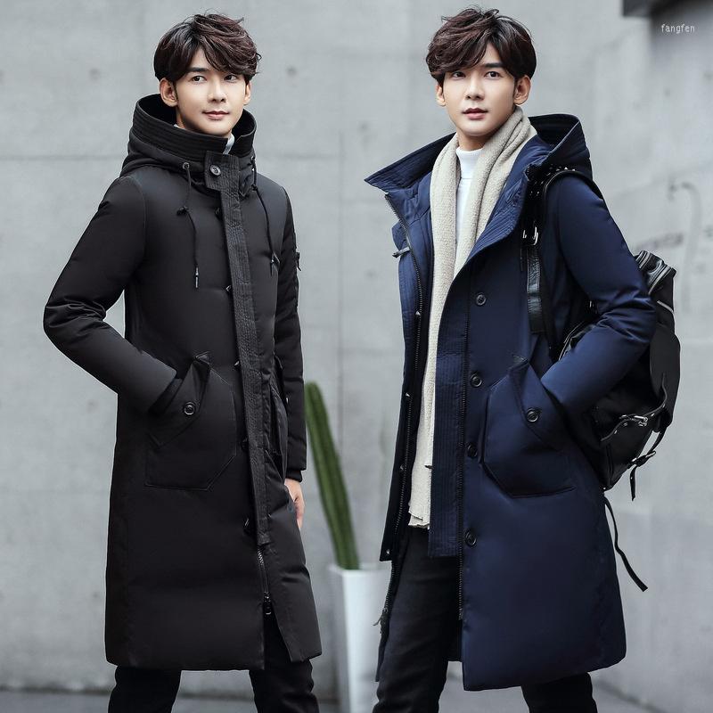 

Men's Down Medium And Long Jacket Women's Work Clothes Printing Warm Cotton Thickened, Black